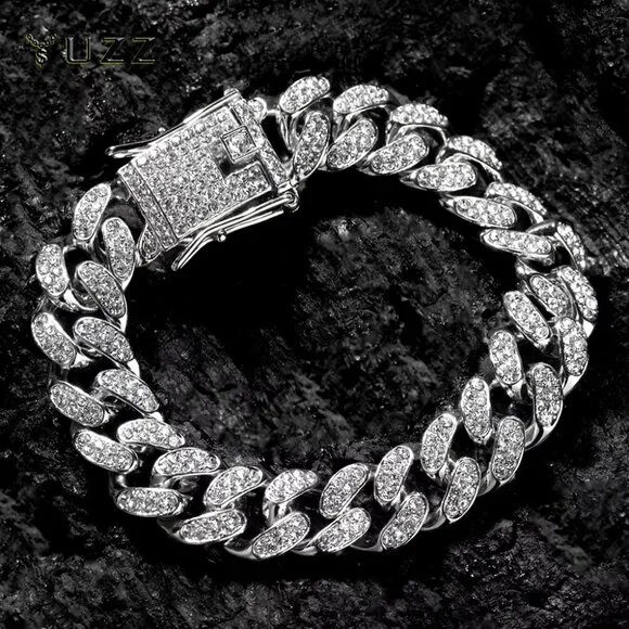 ⭐ Large Men's Cuban Link 8" Iced Out Diamond Bracelet 13mm Wide 18k White Gold ⭐ - Picture 3 of 7